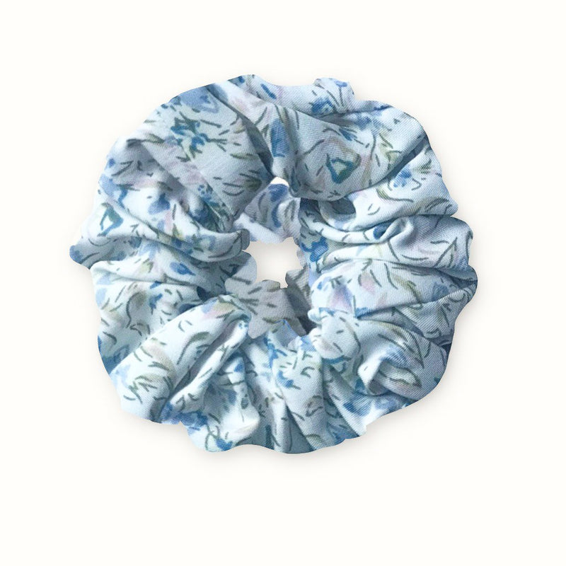 blue floral scrunchie, scrunchie, hair tie, one empire scrunchie