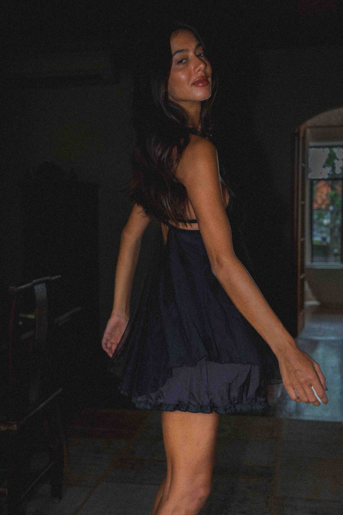 Estrella Black Ruffled Babydoll