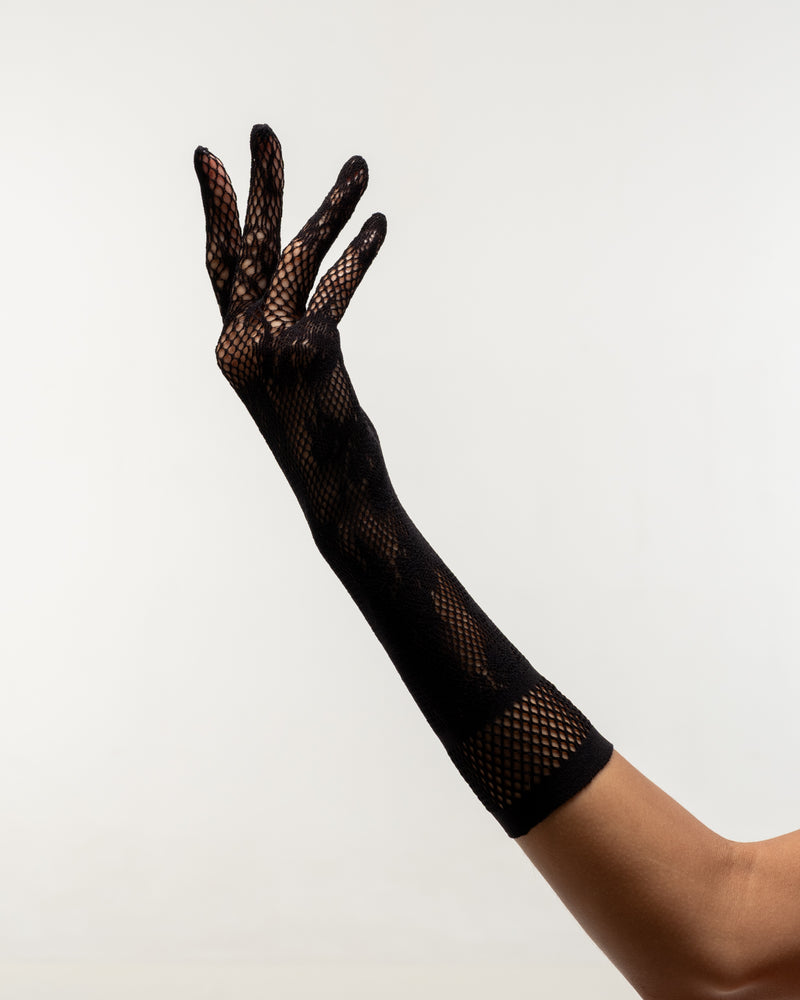 Long Lace Gloves - Black