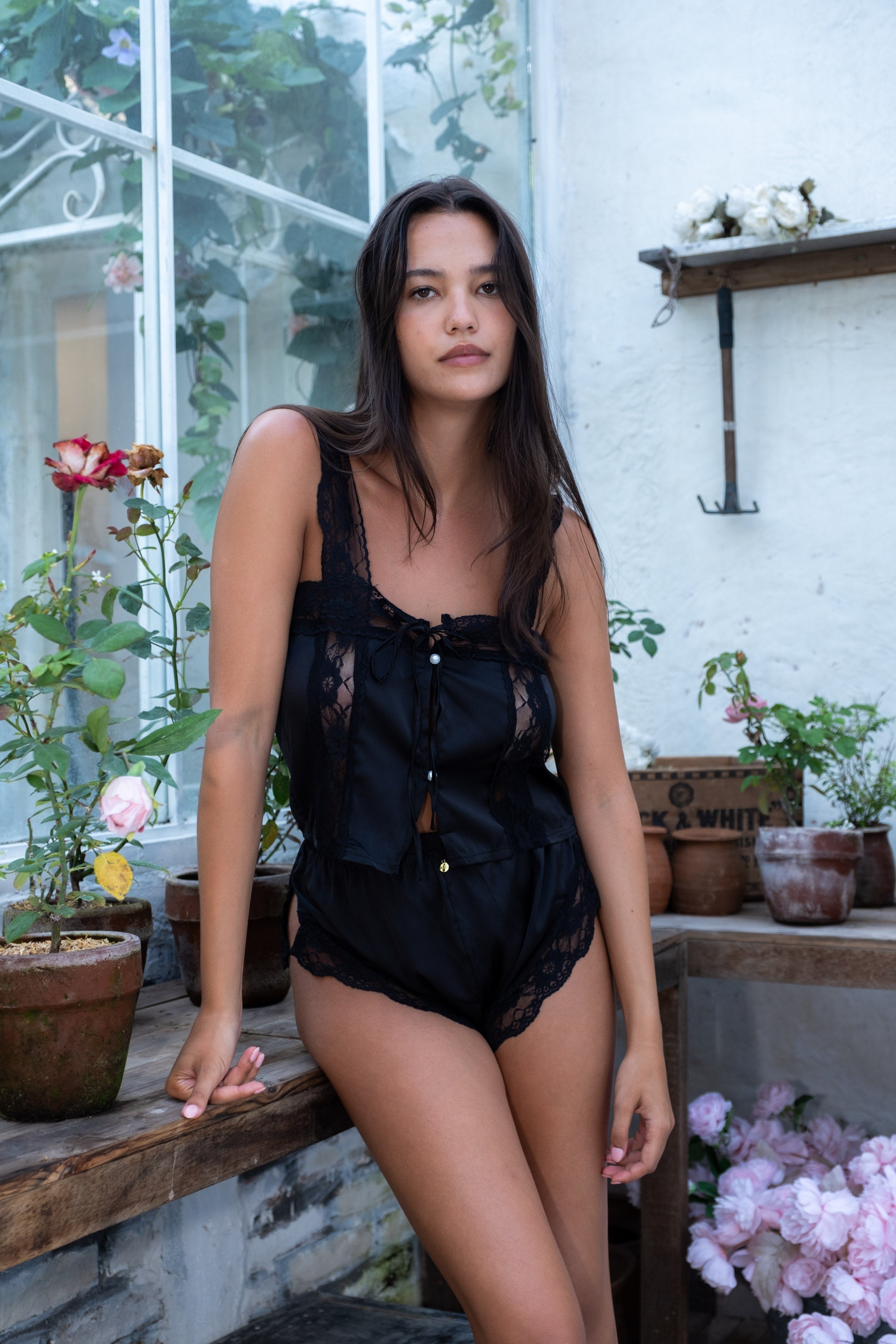 Black Scalloped Short Set