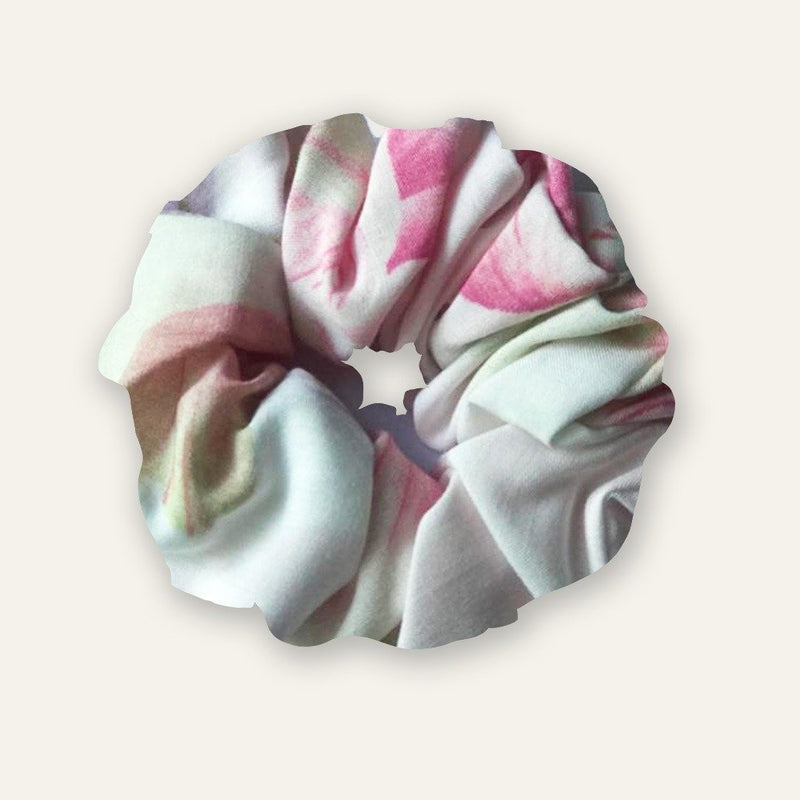 floral satin scrunchie, one empire scrunchies, hair ties, available in various design and colors